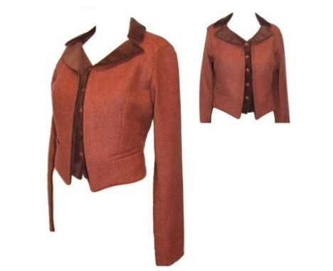 Vintage Kenzo Herringbone Tweed Jacket with brown velvet trim, approx. size 8 