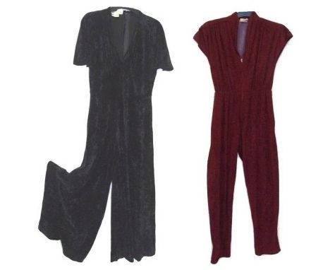 Vintage Mr Darren Black Velour Jump Suit labelled size 14 &amp; Dark Red Jump Suit labelled size 10 (2) 