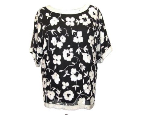 Vintage Frank Usher Black &amp; White Sequin Decorated Top, size M 