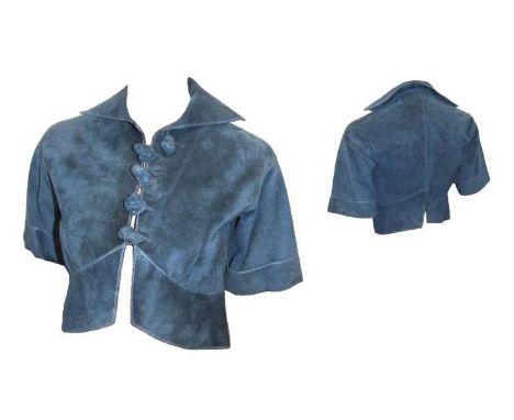 Vintage Jean Muir Blue Suede Bolero Top, labelled size 8 