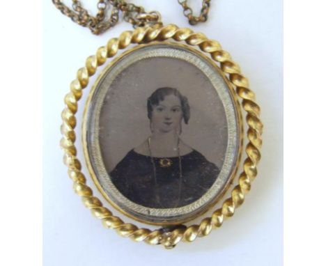 C19th 9ct. Gold Chain/Necklace set Yellow Metal Portrait Pendant with clasps to hold a choker to the reverse &amp; applied le