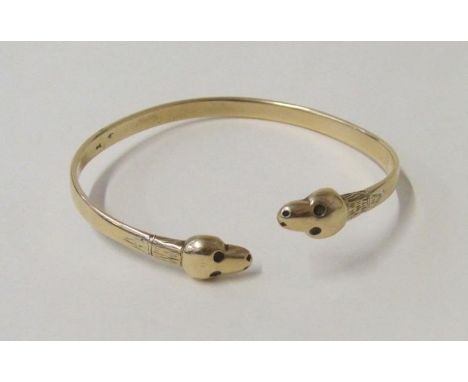 9ct. Snake Bracelet/Slave Bangle with double snake head finial 