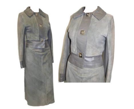 Vintage 1960s Pierre Carron London Grey Suede/Leather Skirt &amp; Jacket, skirt waist measures 23", jacket measures approx. 3