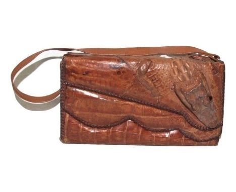 Vintage Alligator Handbag marked to interior ' Real Alligator Made In Cuba' 