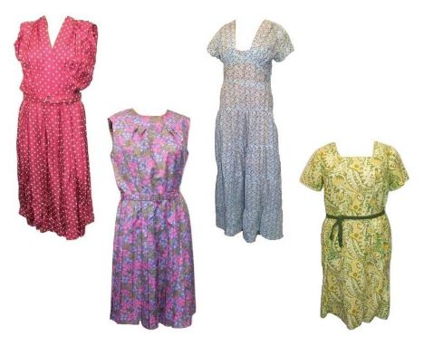 Ladies Vintage Dresses: Rembrandt dark red &amp; white polka dot, Unnamed Pink/Blue Floral Print, Hand Made Pale Blue Maxi Dr