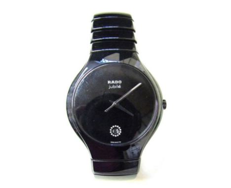 Rado Jubile Dia Star Wristwatch with black ceramic dial set .14ct diamond, date aperture, white metal hands, sweep second han