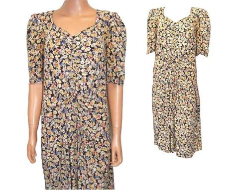 Vintage Mariella Burani 1980s Silk 40s Style Dress, size 38 