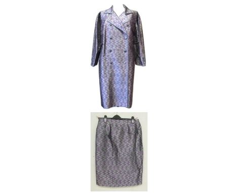 Ladies 1970s Vintage Silver/Purple Coat Dress &amp; Matching Skirt, approx. size 14/16 