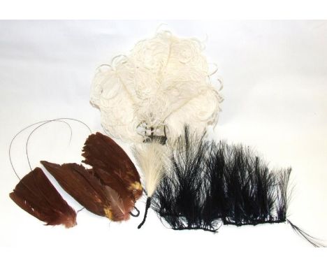 Vintage Ostrich Feather Headdress with hair clip attachment, Brown/Yellow Bird Feathers &amp; Black &amp; Cream Millinery? Pl