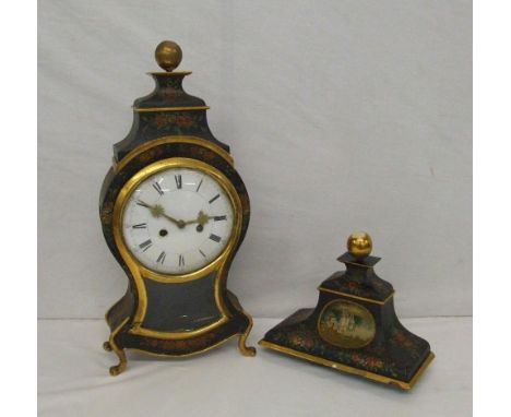 C18th Continental Black Lacquer &amp; Gilt Bracket Clock, lyre shape with glass panel, white enamelled dial, Roman numerals, 