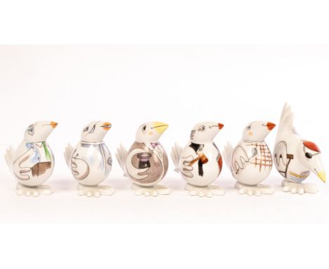 A collection of six Meissen models of birds, circa 1990-95, modelled by Olaf Fieber, the comical birds dressed to represent d