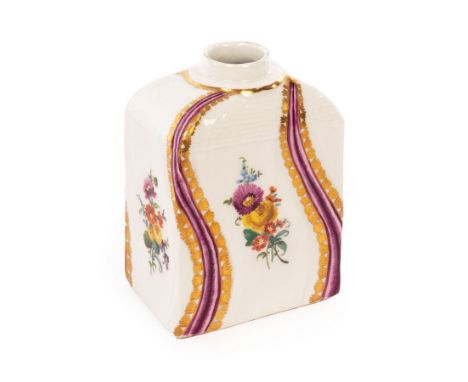 A Meissen tea canister, Academic period, circa 1770, made for the Turkish market, rectangular with a moulded ozier border, pa
