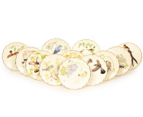 A set of twelve Royal Worcester dessert plates, 1971-1983, designed by Dorothy Doughty (1892-1962) with different bird subjec