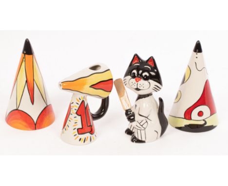 A Lorna Bailey special edition model of a cat cricket player, made in 2005, in a black and white colour way, signed and numbe