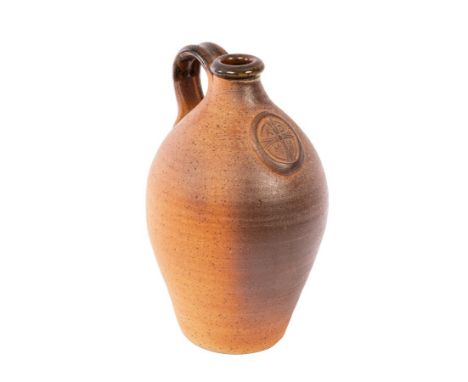 John Leach (born 1939) a stoneware Millennium cider flask, 2000, hand-thrown with a pulled handle, glazed interior and rim, a