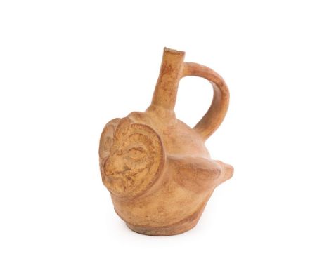 A Peruvian bird vessel, pre-Columbian, Moche or Chimu cultures, circa 800-1200 AD, in the form of an owllike bird with strong