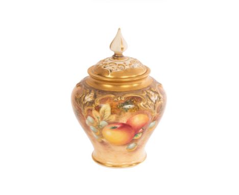 A Royal Worcester pot-pourri jar and cover, painted with apples and grapes, signed Roberts, shape 279, 14cm high/see illustra