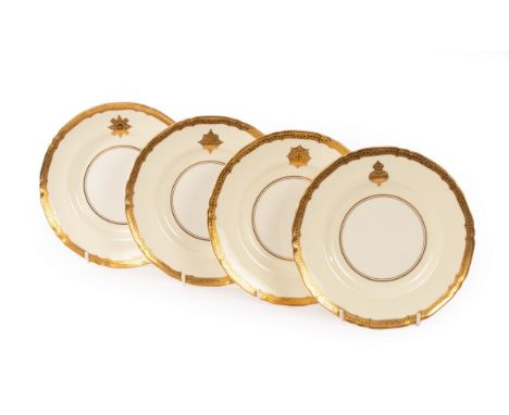 Four Royal Worcester Royal Service plates from the Guards Service made for the Royal Wedding, all dated 1947, decorated in ac