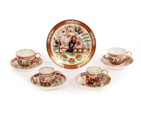 A selection of Flight and Barr, Worcester, circa 1805-14, in bright Japan patterns, comprising two cups and saucers and a sim