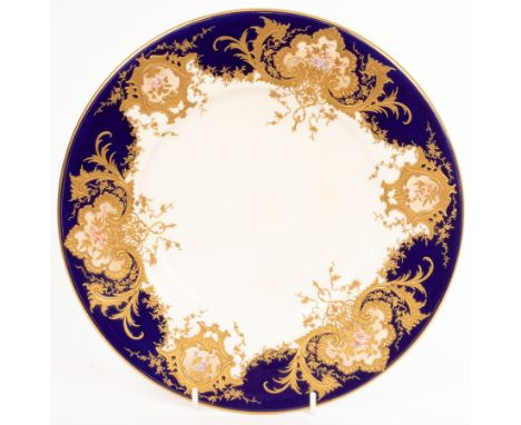 A Royal Worcester Exhibition plate by Charles Deakin, (died 1923), made for the Chicago World Fair, 1893, deep blue ground bo