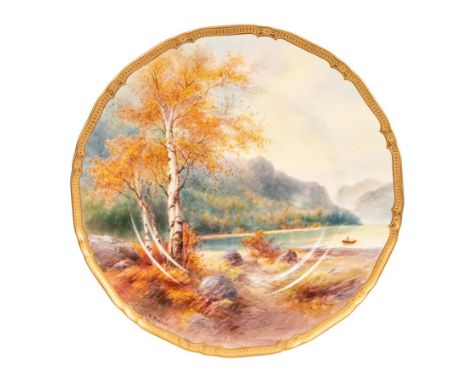 Another Royal Worcester cabinet plate, dated 1939, this one by Raymond Rushton (1886-1856), painted all over with a view of L