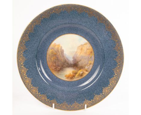 A Royal Worcester plate, by John Stinton (1854-1936), and two vases, the plate dated 1931, painted with Dovedale, signed J St