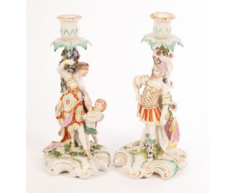 A pair of Derby figural candlesticks, circa 1770, modelled as Mars and Venus, 27cm high CONDITION REPORT: Both candlesticks h