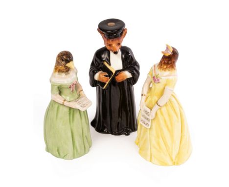 Three Royal Worcester candle snuffers, comprising Confidence and Diffidence, modelled as Jenny Lind, the so-called Swedish Ni