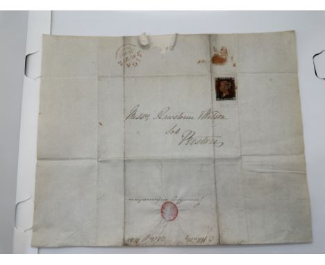 August 1840 Hand Written Letter With Penny Black Postage Stamp.
