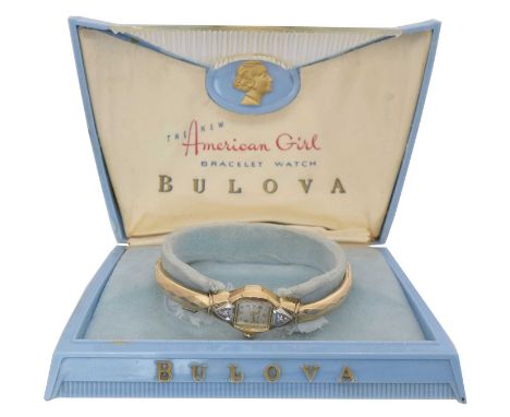 A 1960s Bulova 'American Girl' manual wind bracelet watch. The signed dial with arabic and dot markers, signed cal. 680 17 je