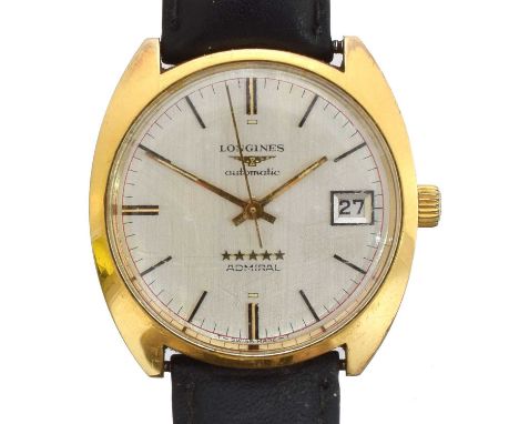 A 1970s Longines Admiral automatic wristwatch. The signed dial with baton markers, outer minutes track and date aperture to 3