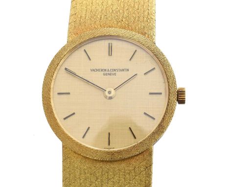 An 18ct gold Vacheron & Constantin manual wind wristwatch. The signed gold tone dial with baton markers, signed cal. 1003 17 