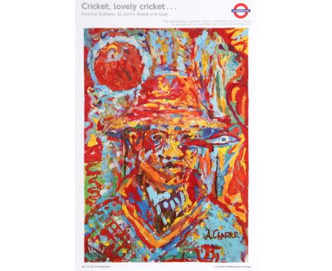 Travel Poster - London Underground - Cricket, Lovely Cricket - The Red Cricketer by Adrian Clarke. Art on the Underground. Co