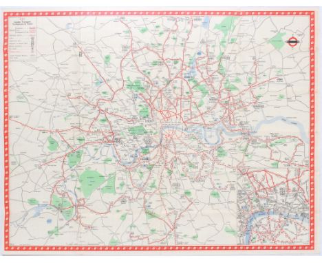 London Trolleybus & Tram Route Map With the Compliments of London Transport January 1950. Includes schedule of Trolleybus, ma