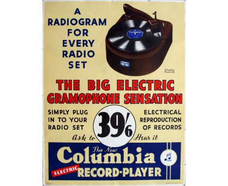 Advertising Posters Columbia Electric Record Player, Model 228. Original vintage advertising poster for a Columbia electric r