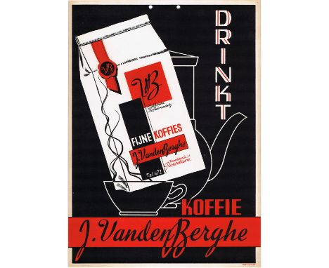 Advertising Posters Drink Coffee. Fantastic original vintage poster advertising coffee brand J Vanden Berghe. Cool art deco i