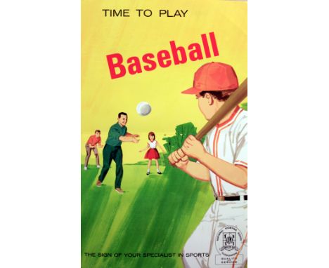 Sport Posters Time to Play Baseball. Original vintage poster produced and stamped by the National Sporting Goods Association 