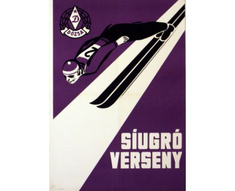 Sport Posters Ski Jumping. Original vintage ski poster: Singo Verseny, Budapest. Art by Pomayer Gyula, Novak Ferenc, Hungary.