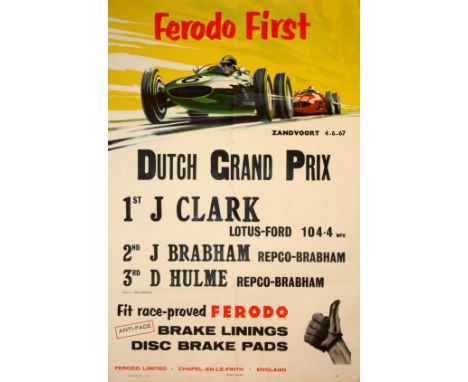 Sport Posters Dutch Grand Prix. Original vintage poster for the Dutch Grand Prix 1967, 1st place - V Clark, Lotus - Ford. Spo