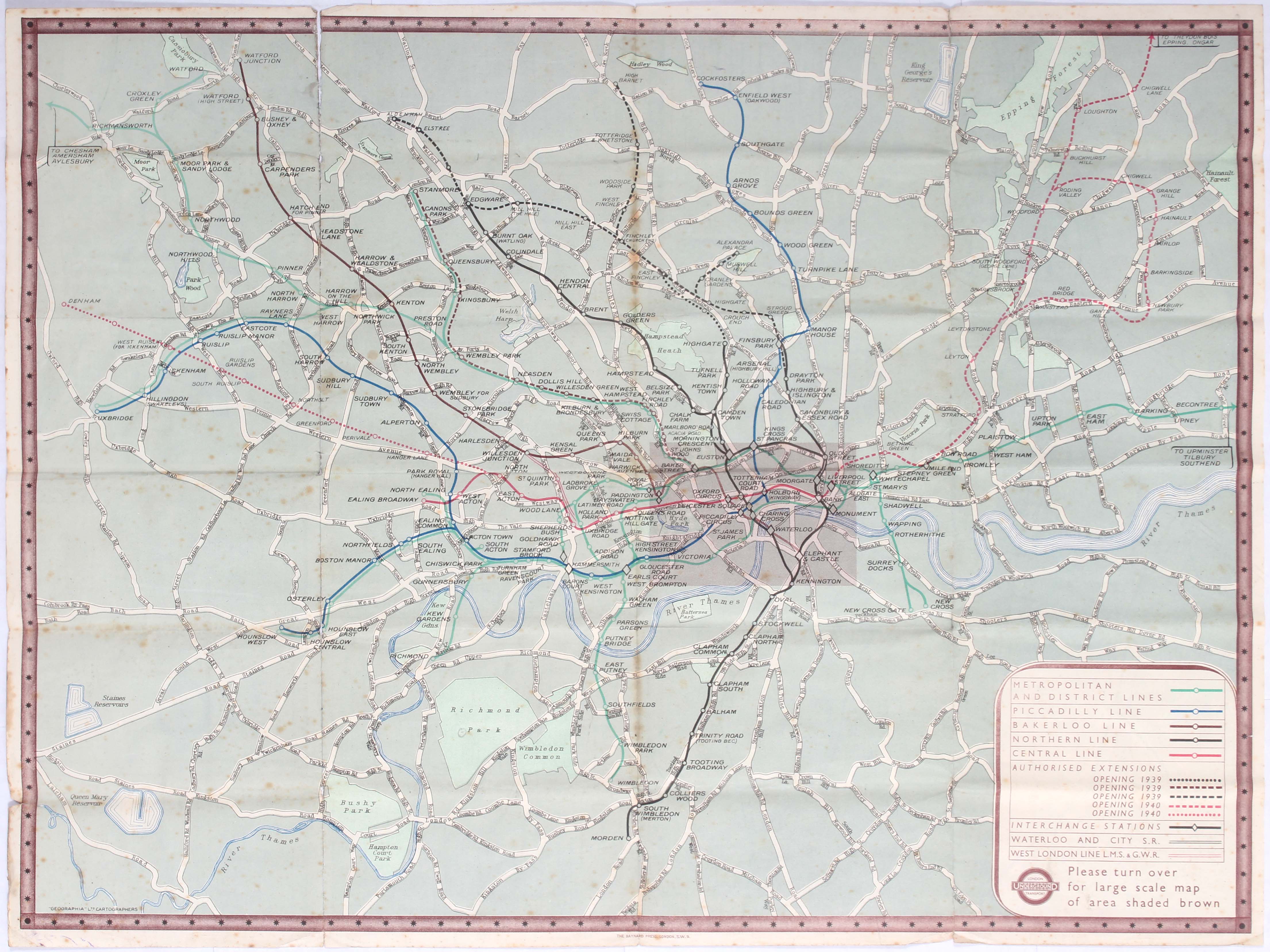 London Transport Underground Railway Map No.1, 1938. Icludes Map of ...