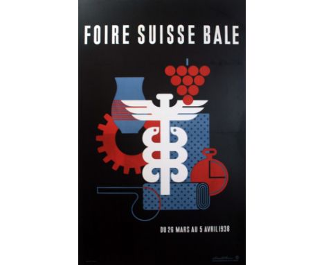 Travel Posters Swiss Fair, Basel 1938. Original vintage poster advertising a commercial fair in Basel, Switzerland, 26 March-
