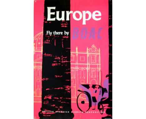 Travel Posters Europe by BOAC. Original vintage travel advertising poster for Europe - fly there by BOAC. (The British Overse