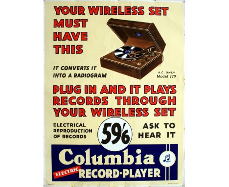 Advertising Posters Columbia Electric Record Player, Model 229. Original vintage advertising poster for a Columbia electric r