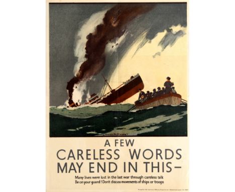 War Posters Careless Words Norman Wilkinson WWII UK. Original vintage World War Two propaganda poster by the notable British 