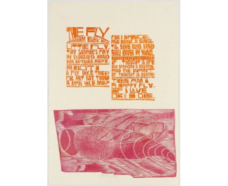 Signed Limited Edition Art Linocut Poster  The Fly William Blake. Illustration features stylised drawing of the Fly in action