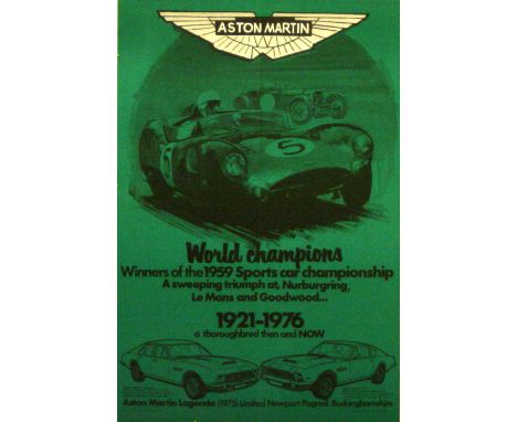 Sport Posters Aston Martin. Original vintage poster: Aston Martin, winner of the 1959 Le Mans, Nurburgring and Goodwood, 1921