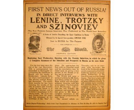 Propaganda Posters Lenin, Trotsky and Zinovyev. Full page advertising from the New York Times Monday February 23rd 1920. Firs