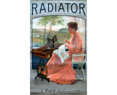 Advertising Posters Radiator. Original vintage French advertising poster for Radiator sewing machines. Great Art Nouveau imag