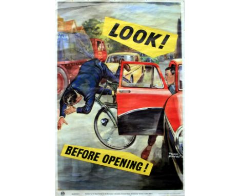 Propaganda Posters Look! Before Opening!. Original vintage road safety propaganda poster published by the Royal Society for t