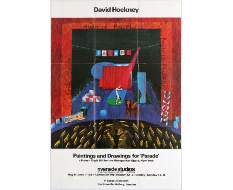 Advertising poster David Hockney Paintings and Drawings for "Parade" a French Triple Bill for the Metropolitan Opera, New Yor